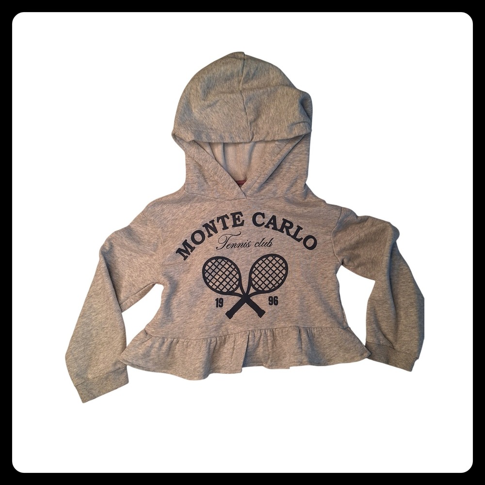 HM Girls Gray Monte Carlo Tennis Club Peplum Ruffle Hoodie Sweatshirt Size 6X 7